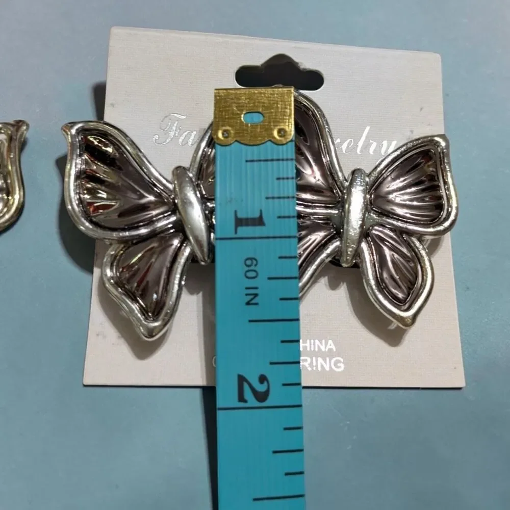 Butterfly Clip On Earrings Lot of 3, Gold Silver Tone, Statement Y2K Jewelry